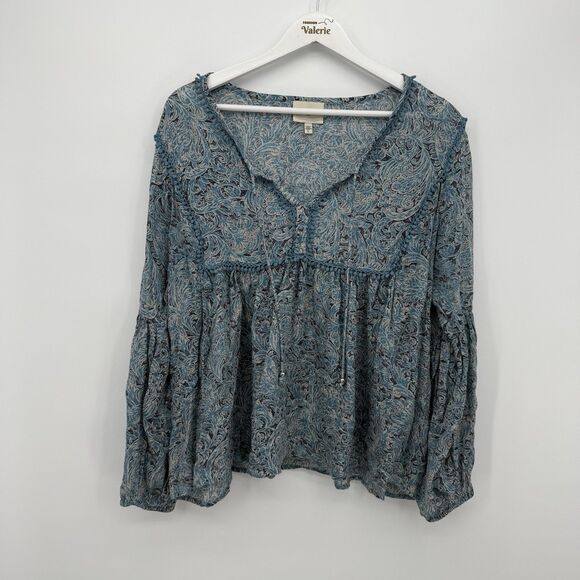 Haute Hippie Blue Pattern Boho Flowy Blouse Size Large Modal - Picture 1 of 6
